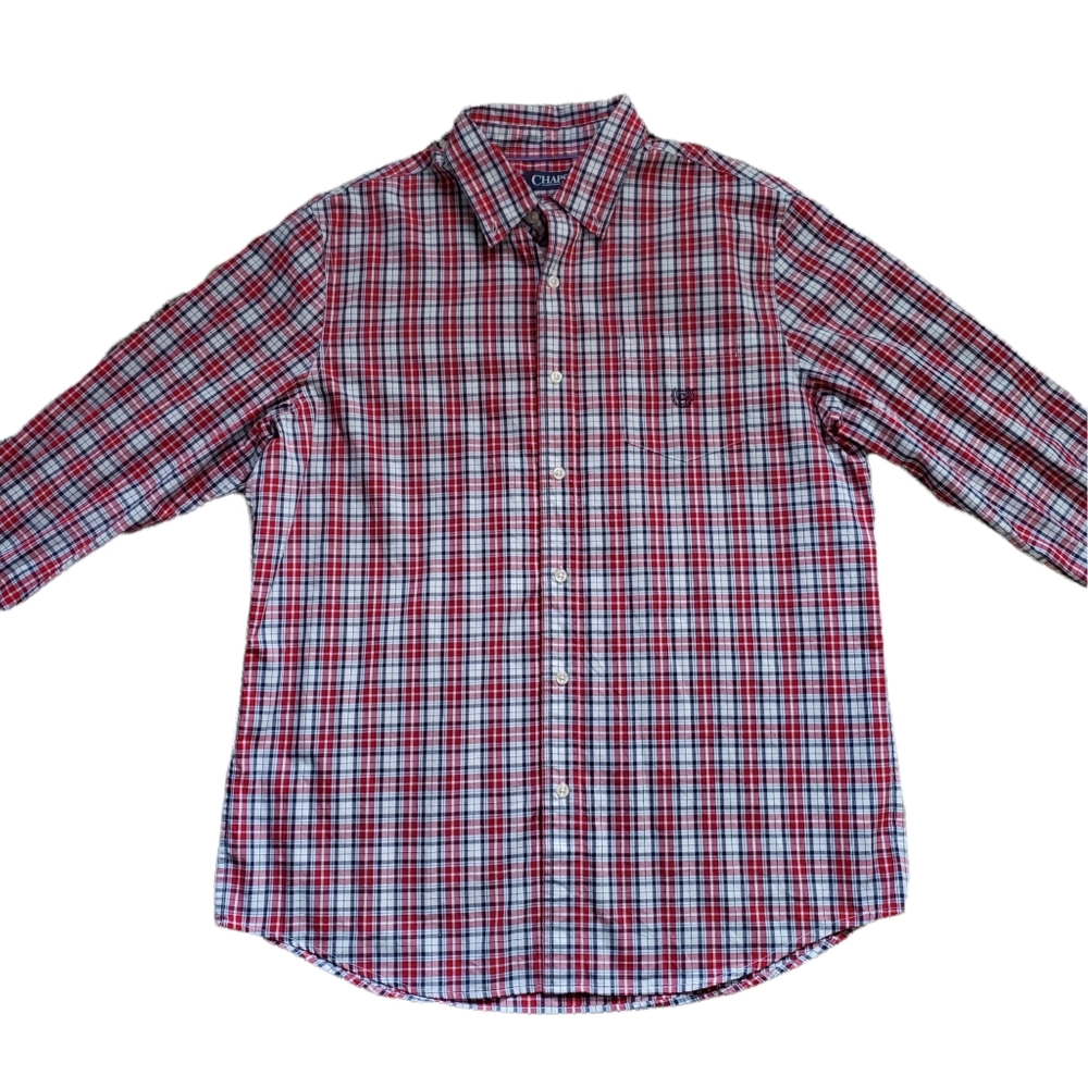 CHAPS Plaid Men's Red/Navy Blue Button-Down